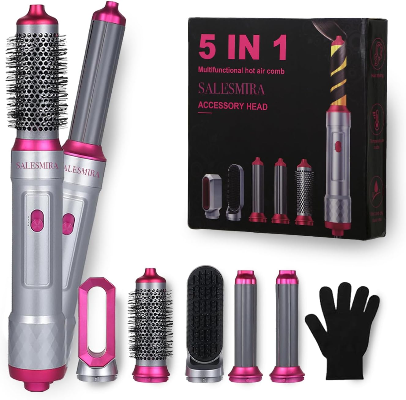 Sèche-cheveux multifonctions 5 en 1 pour tous types de cheveux : lissage, boucles et séchage rapide