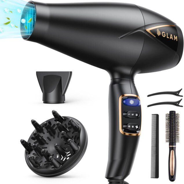 Sèche-cheveux ionique 2300W : séchage rapide pour tous types de cheveux avec diffuseur et peigne concentrateur