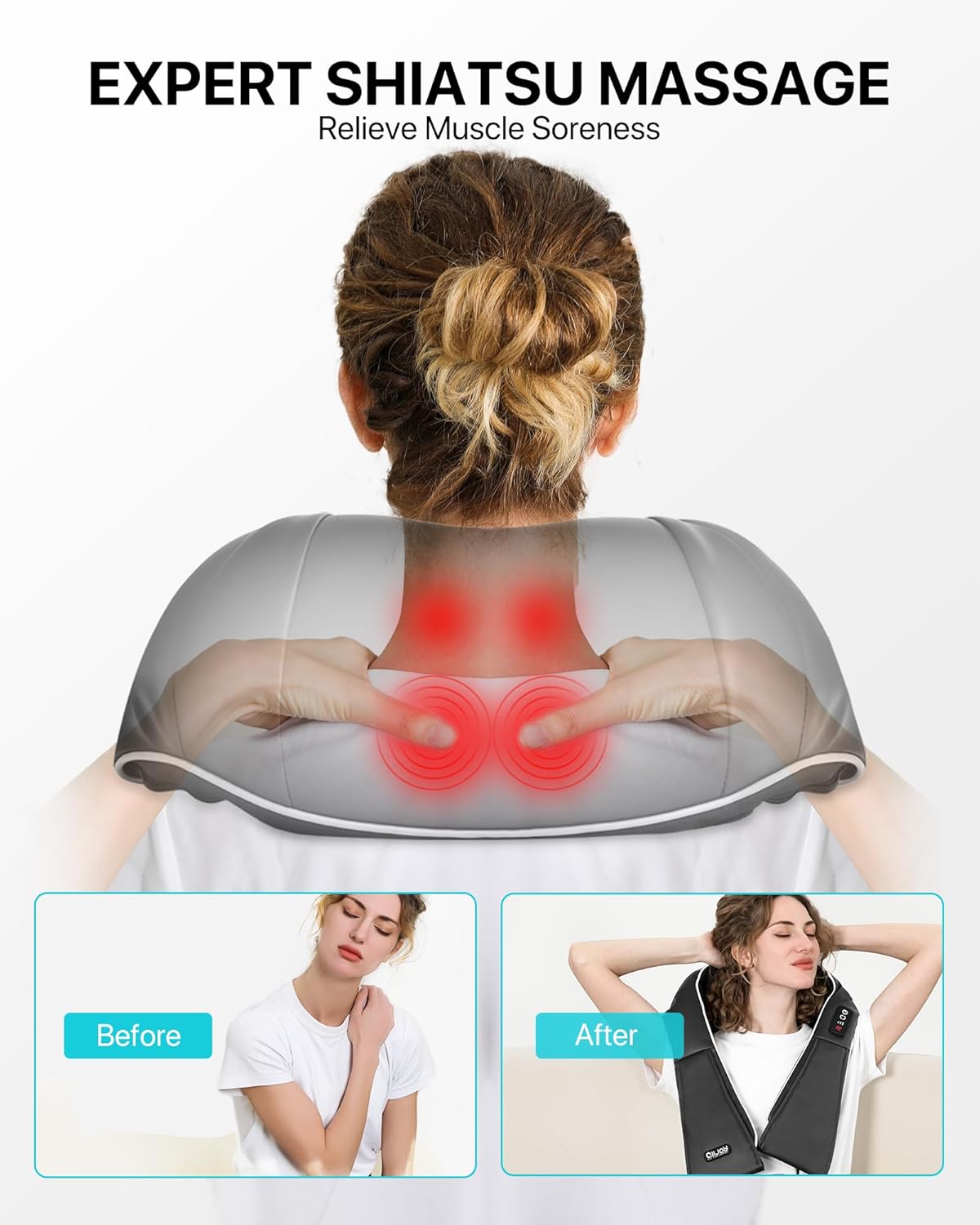 Masseur cervical électrique : soulagement du dos, cou et épaules pour les parents Offrez un moment de détente ultime avec notre appareil de massage shiatsu à chauffage, idéal pour un bien-être quotidien – Image 2