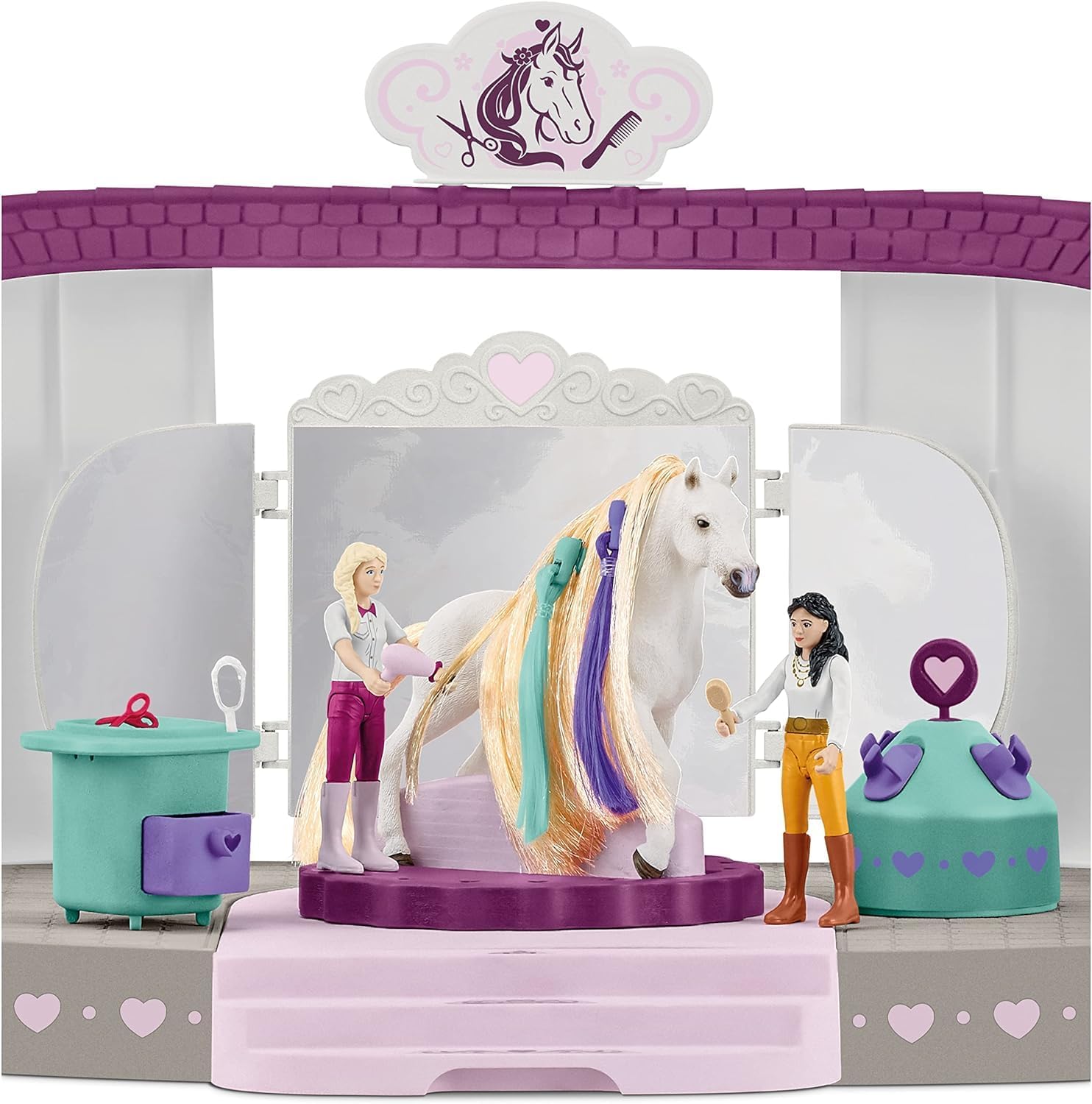 Écurie malette de coiffage avec accessoires de pansage : set de 99 pièces pour enfants de 4 ans et plus, pour des heures de jeu créatif avec des figurines chevaux – Image 7