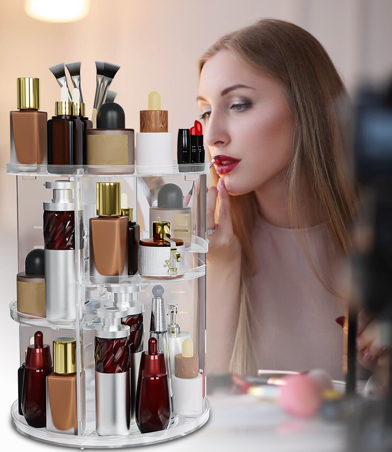 Organisateur maquillage rotatif 360 degrés : la solution parfaite pour les coiffeuses et amateurs de beauté Découvrez un rangement multifonctionnel et élégant qui optimise votre espace tout en offrant une grande capacité et une transparence moderne. – Image 7