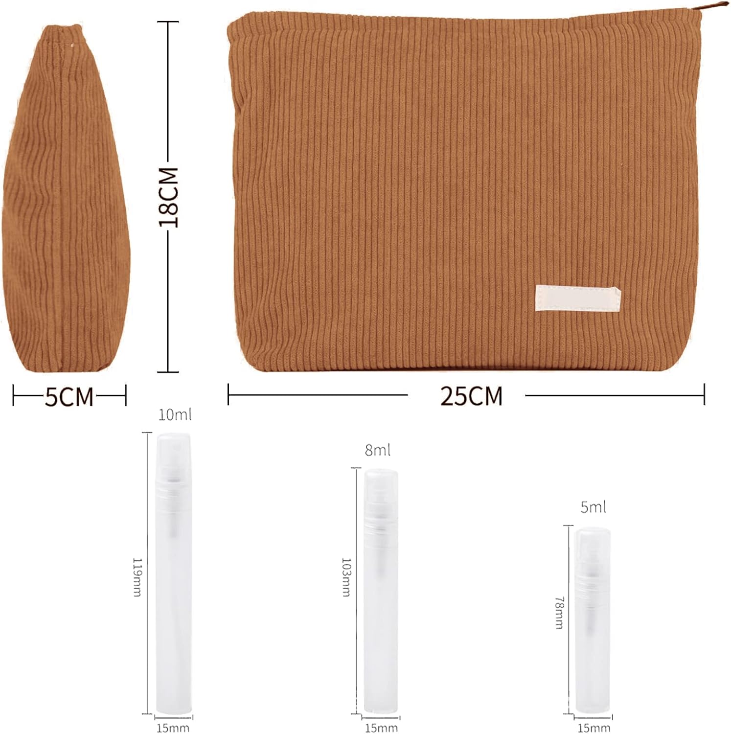 Trousse de toilette voyage : élégance et praticité pour les globetrotteurs Découvrez notre trousse de maquillage en velours côtelé avec 3 flacons de voyage, idéale pour vos escapades, le gym, ou les affaires – Image 7