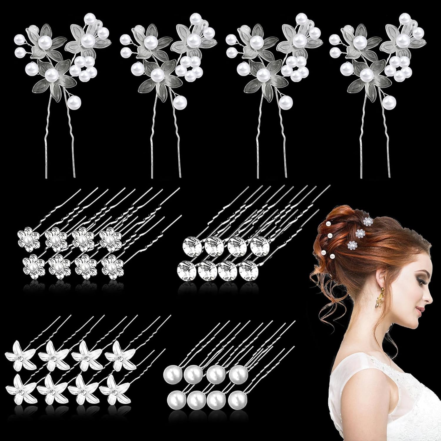 Épingles à cheveux de mariage en strass : 36 pièces élégantes pour sublimer la coiffure de vos demoiselles d'honneur