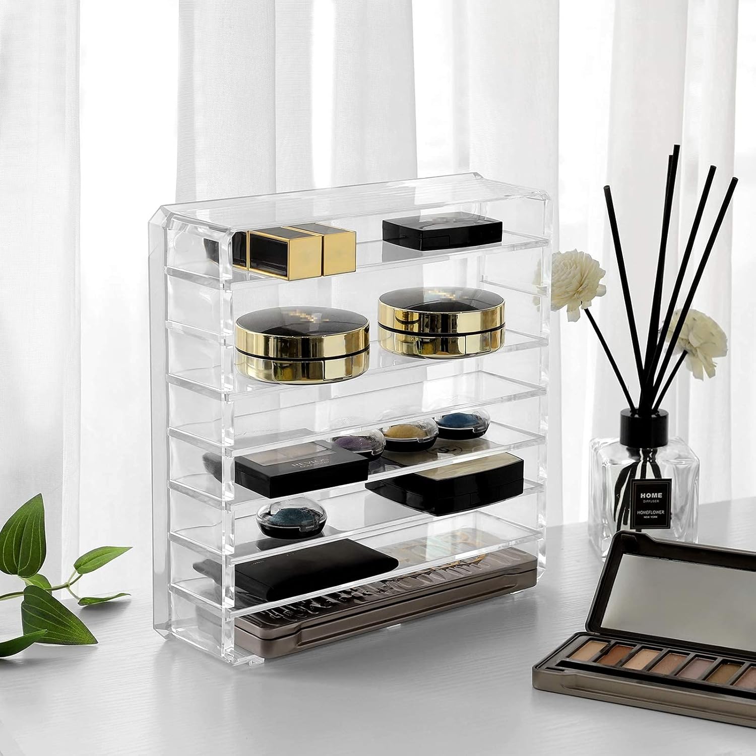 Organiseur de maquillage : rangement cosmétique élégant pour coiffeuse et bureau Profitez d'un espace optimisé avec 7 niveaux et cloisons amovibles – Image 2