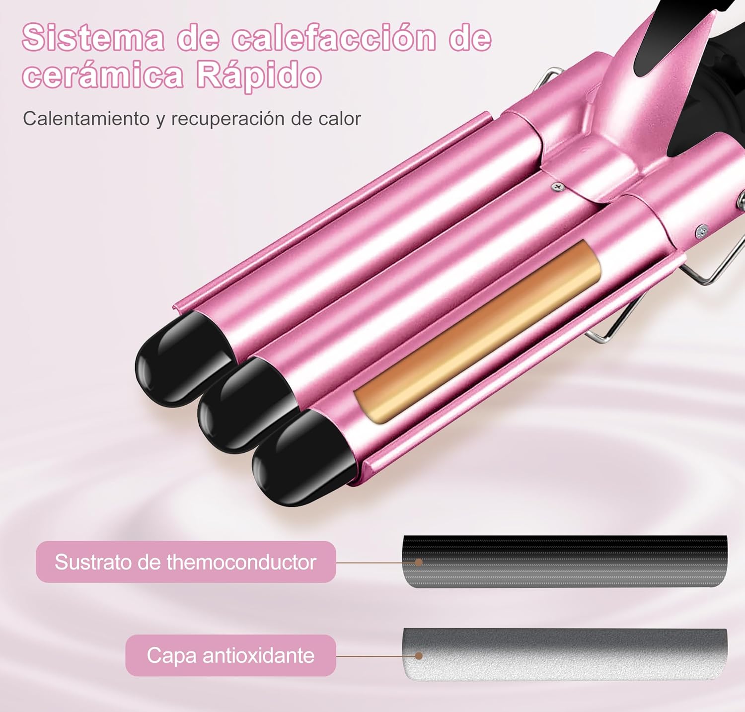 Fer à friser 3 barils : pour des boucles parfaites en un temps record Découvrez le fer à boucler réglable à chauffage rapide, idéal pour tous les types de cheveux, longs ou courts. Grâce à sa technologie avancée en céramique, ce boucleur à cheveux de 25 mm vous garantit des ondulations élégantes et durables tout en préservant la santé de votre chevelure. Profitez d'un affichage LCD pour un réglage précis de la température, et révélez votre style en toute simplicité ! – Image 5