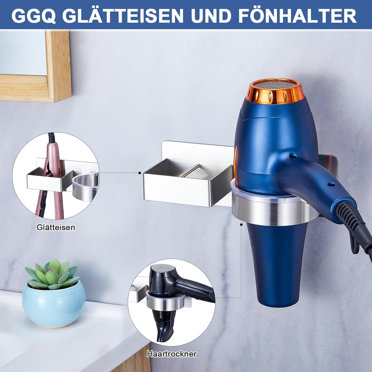 Support lisseur et sèche-cheveux mural : une solution élégante pour votre salle de bain Découvrez notre support inoxydable autocollant, idéal pour les salons de coiffure et les particuliers – Image 5