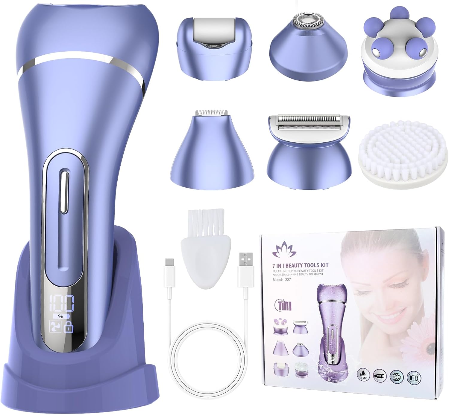 Épilateur pour femme : appareil 7 en 1 rechargeable et étanche pour une épilation indolore et précise