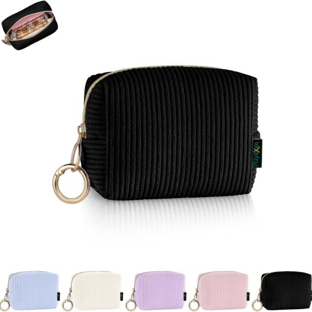 Mini trousse de maquillage en velours côtelé : un accessoire chic pour les femmes modernes  Pratique et élégante, cette pochette à cosmétiques est le cadeau parfait pour un anniversaire ou Noël