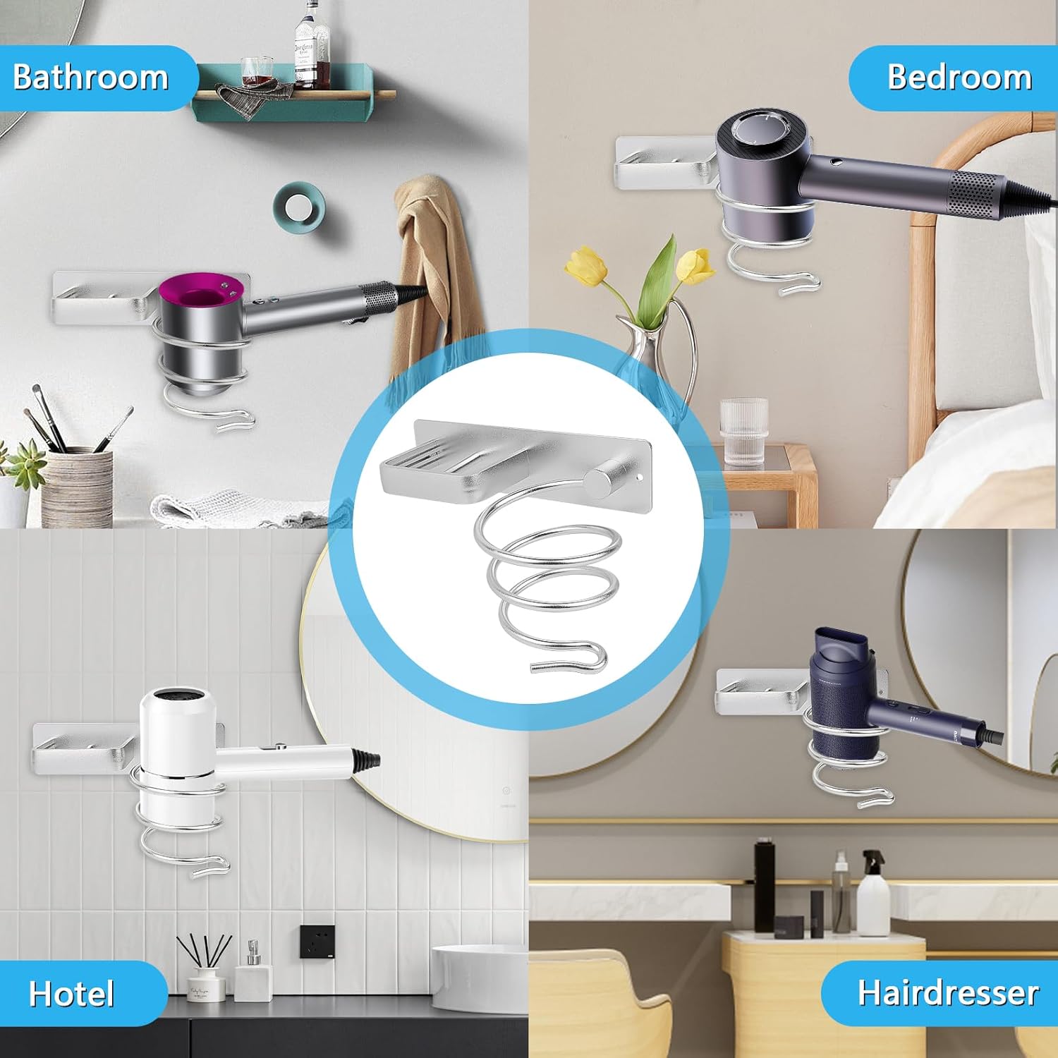 Porte sèche cheveux en aluminium : l'organisateur idéal pour chambre et salle de bain – Image 7