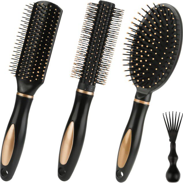 Brosse démêlante antistatique : 4 pièces pour hommes et femmes, idéale pour tous les types de cheveux, humides ou secs