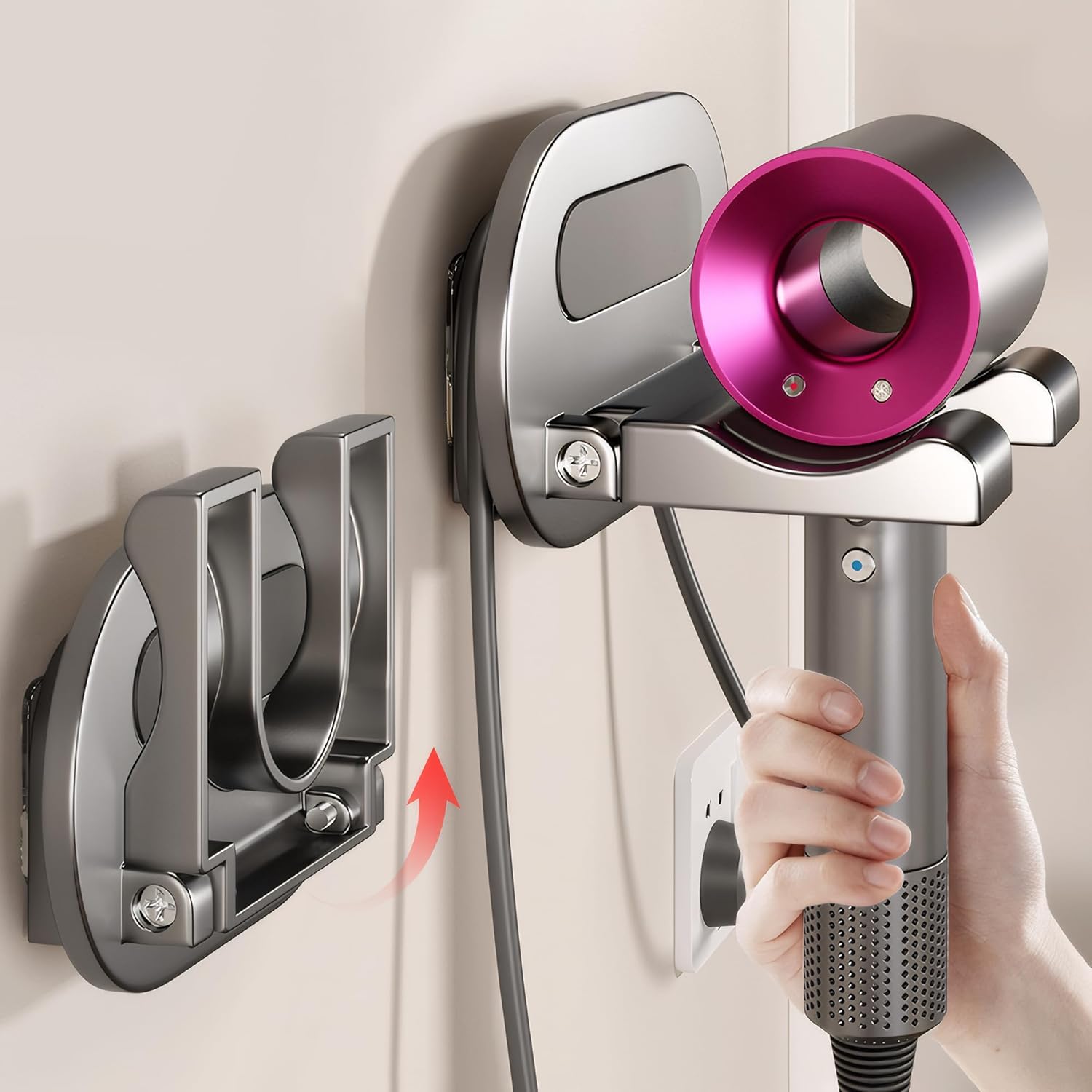Support de sèche-cheveux en aluminium aéronautique : idéal pour salle de bain et hôtel Fixation murale sans perçage : un rangement élégant et pratique pour vos appareils