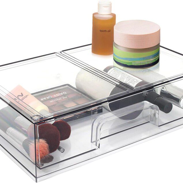 Tiroirs de rangement transparents et empilables : la solution élégante pour organiser vos cosmétiques et ustensiles de cuisine