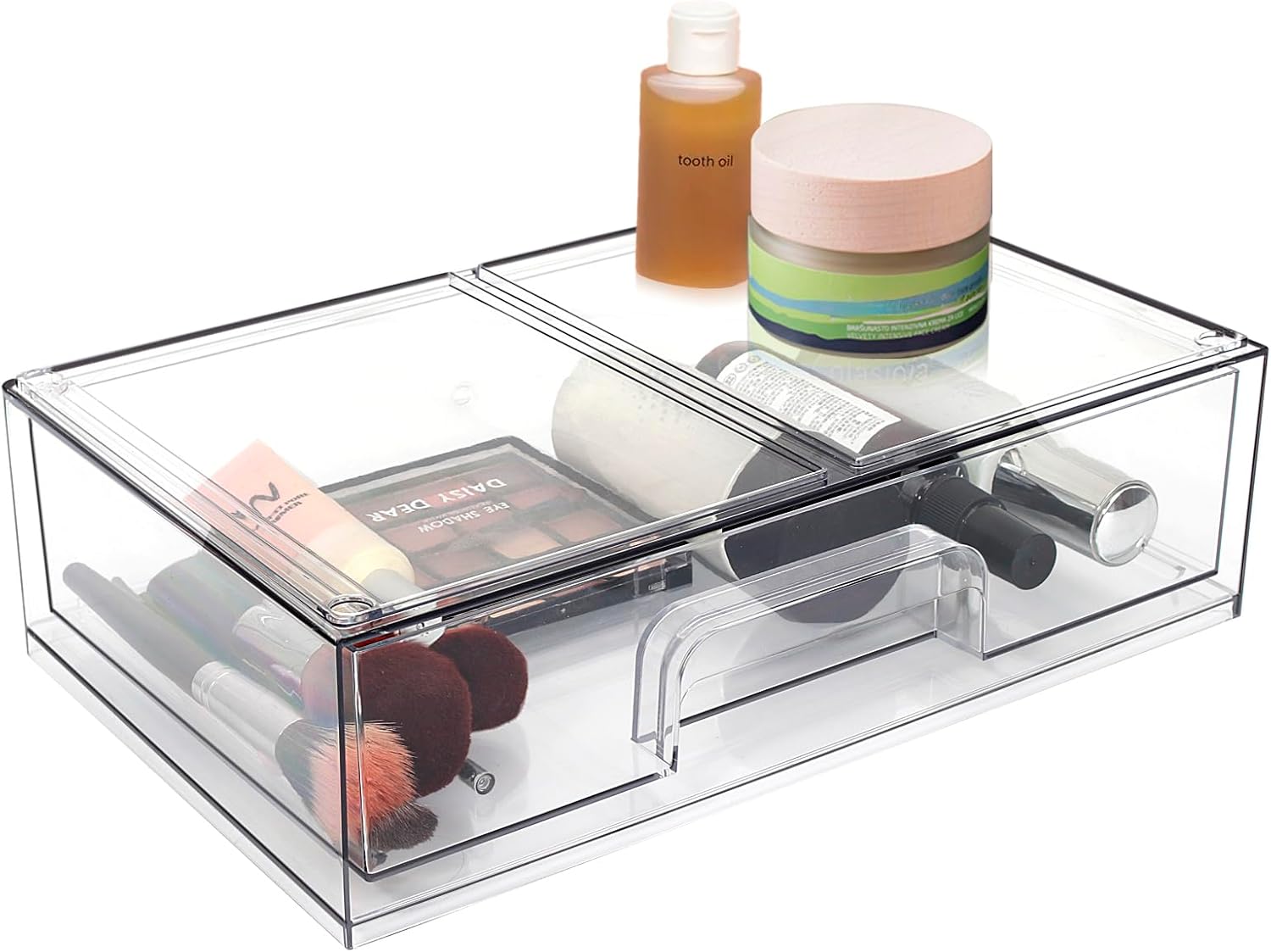Tiroirs de rangement transparents et empilables : la solution élégante pour organiser vos cosmétiques et ustensiles de cuisine