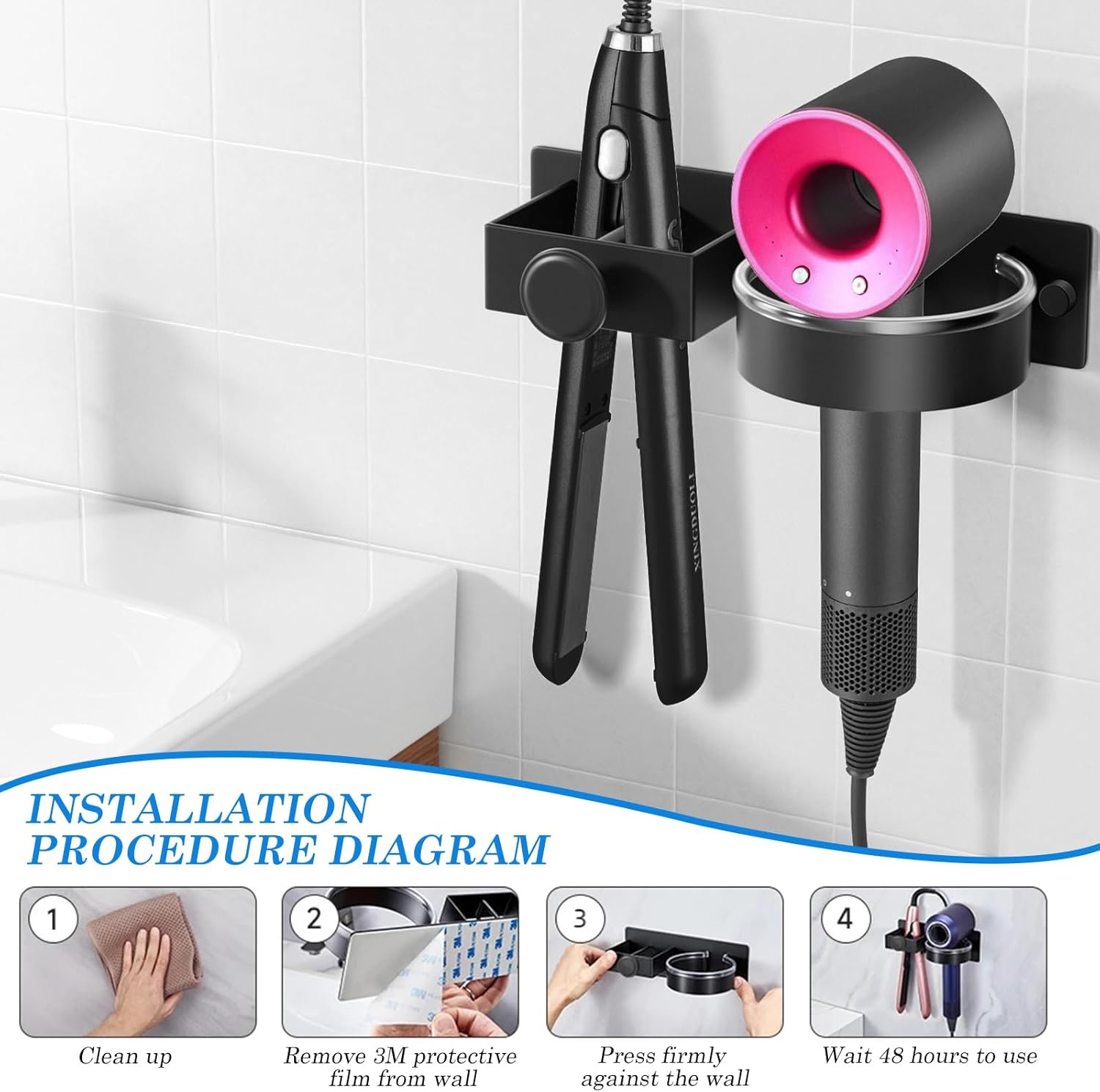 Support Föhn Élégant en Acier Inoxydable pour Salle de Bain – Image 6