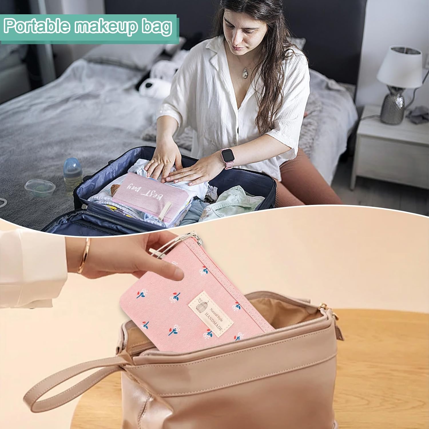 Petite trousse de toilette pour femme : élégance et praticité en voyage avec 4 pièces zippées – Image 7