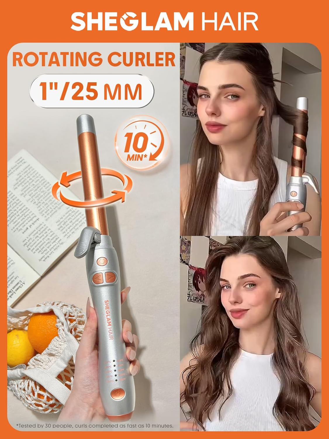 Fer à boucler rotatif automatique 25mm pour cheveux longs : créez des vagues beach effortless jusqu'à 220°C – Image 2