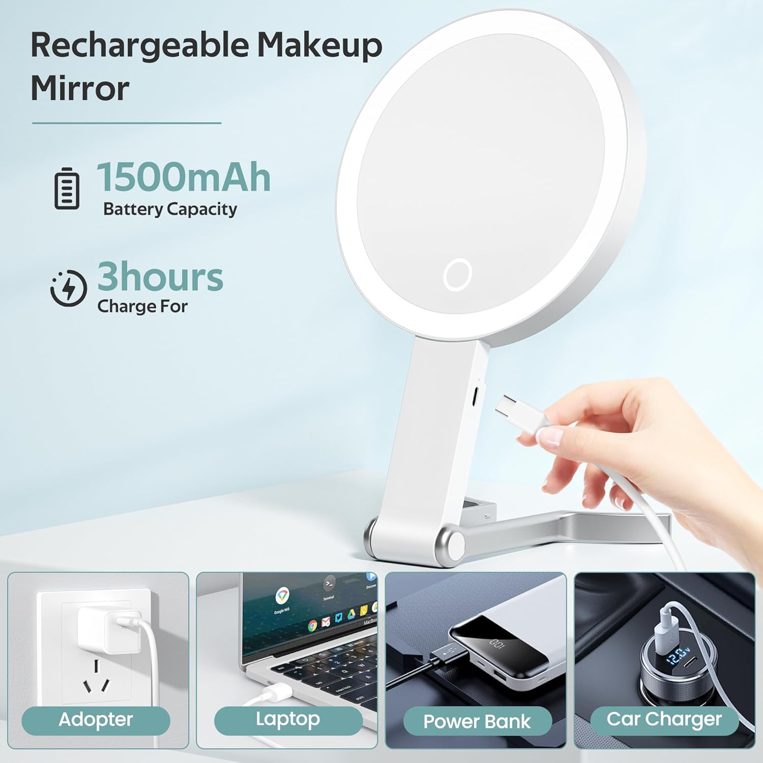 Miroir grossissant lumineux pour un maquillage parfait : double face 10x/1x avec éclairage et 3 couleurs, idéal pour la coiffeuse et le voyage – Image 5