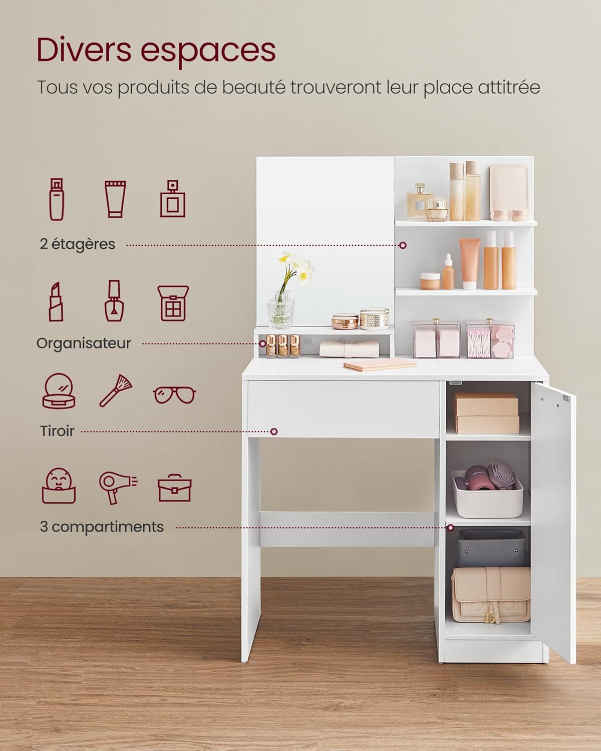 Coiffeuse moderne avec miroir : un coin beauté élégant pour les passionnées de maquillage – Image 3