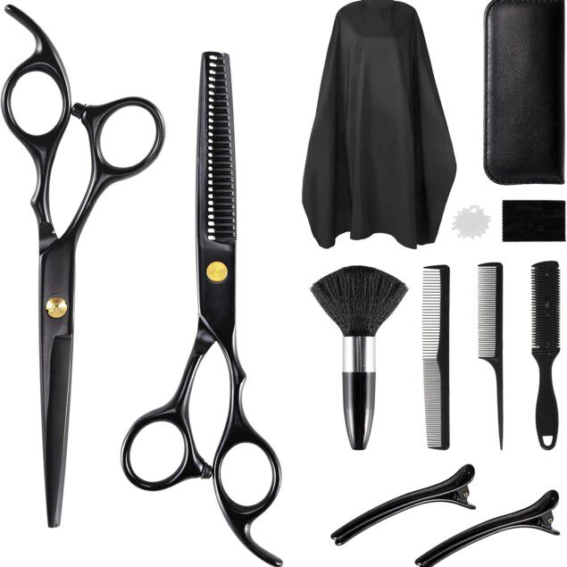 Ciseaux de coiffure professionnels : set complet pour hommes, femmes et enfants  Incluant ciseaux à effiler, cape, peigne et accessoires pour une coupe parfaite