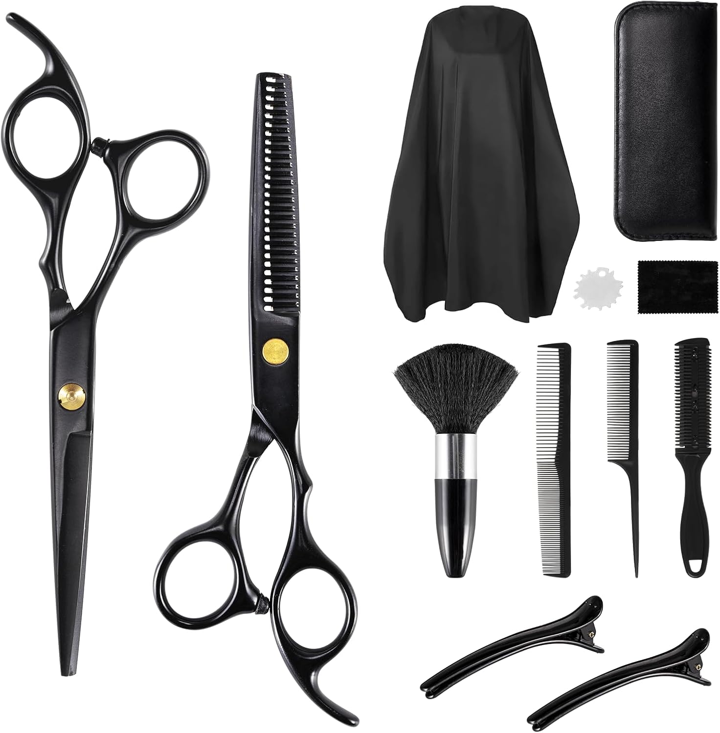 Ciseaux de coiffure professionnels : set complet pour hommes, femmes et enfants  Incluant ciseaux à effiler, cape, peigne et accessoires pour une coupe parfaite