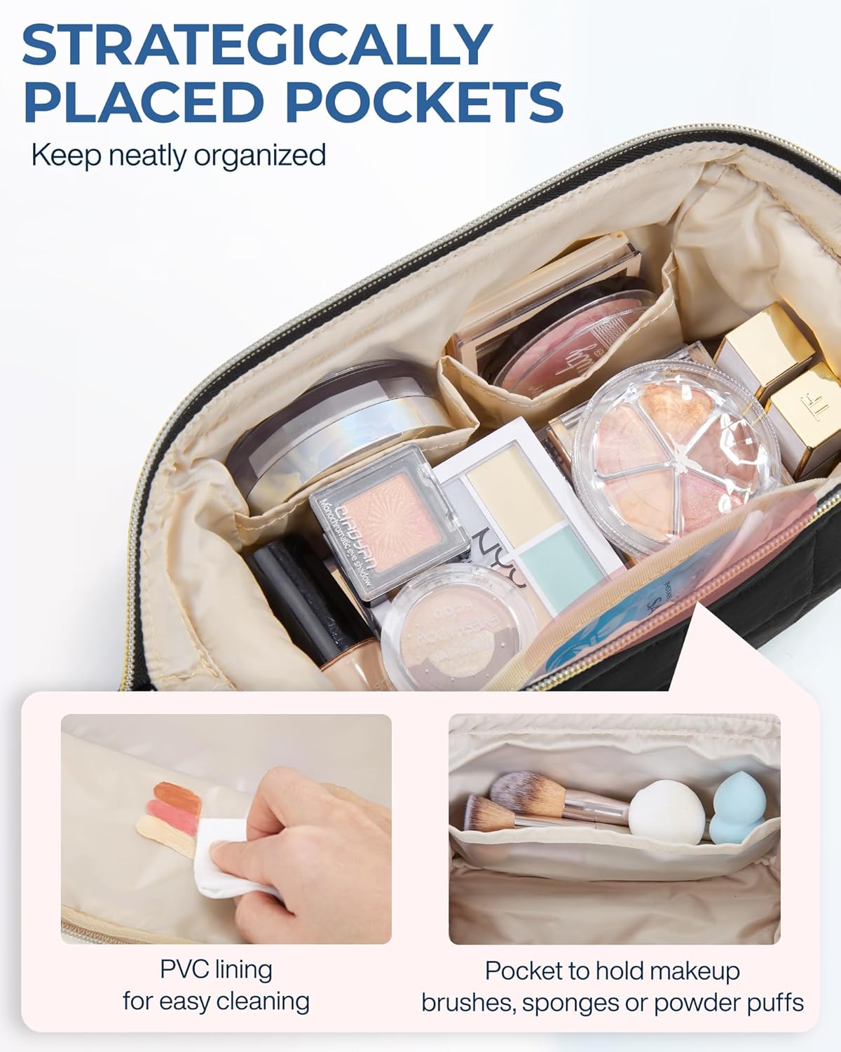 Trousse de maquillage de voyage : la solution idéale pour les femmes en déplacement Optimisez votre organisation avec cette trousse de toilette rembourrée, spacieuse et élégante – Image 4