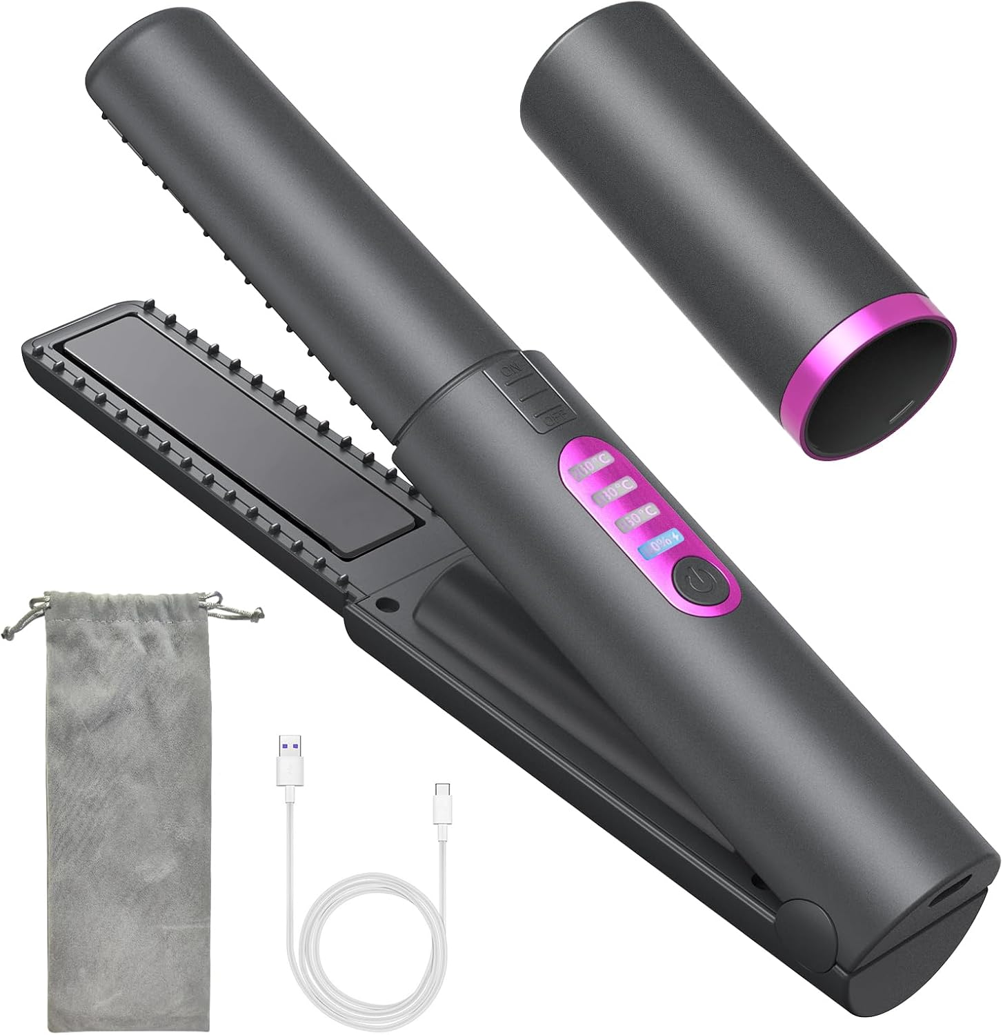 Lisseur de cheveux sans fil : le compagnon idéal pour un coiffage rapide et élégant en voyage   Offrez à vos cheveux la brillance et la douceur qu'ils méritent avec ce mini lisseur 2 en 1, parfait pour les femmes en déplacement.
