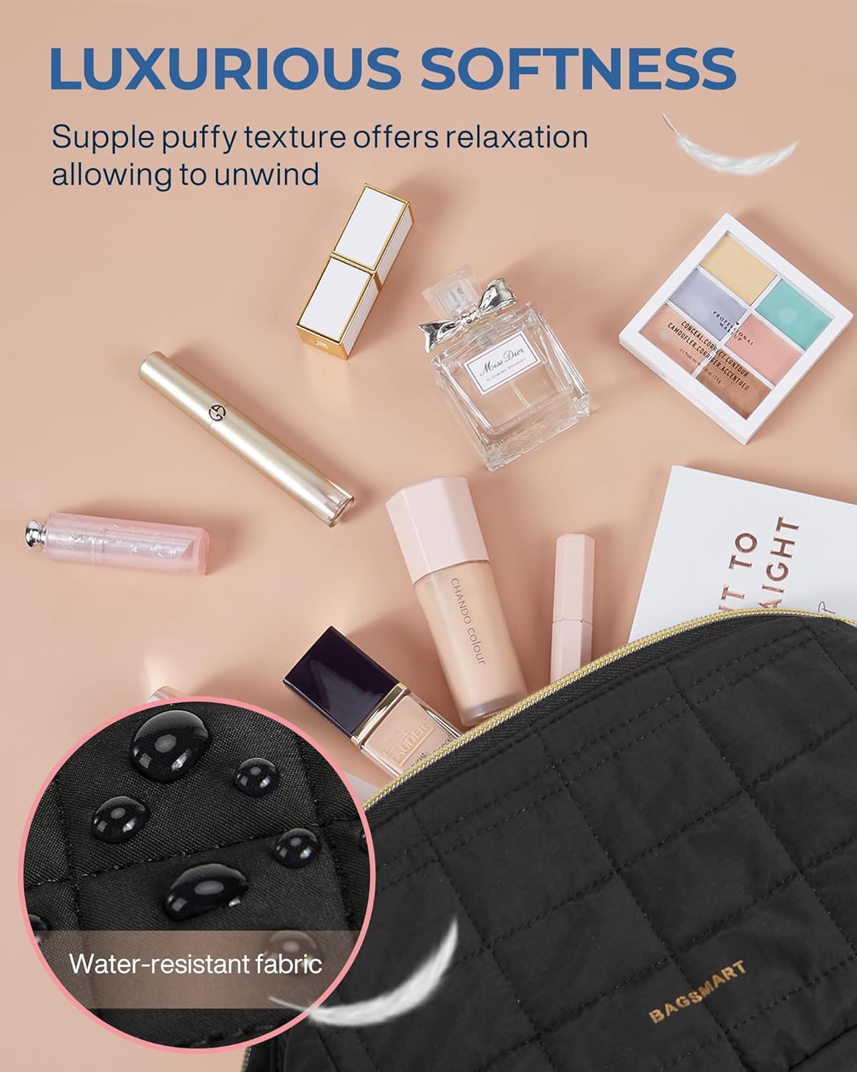 Trousse de maquillage de voyage : la solution idéale pour les femmes en déplacement Optimisez votre organisation avec cette trousse de toilette rembourrée, spacieuse et élégante – Image 2