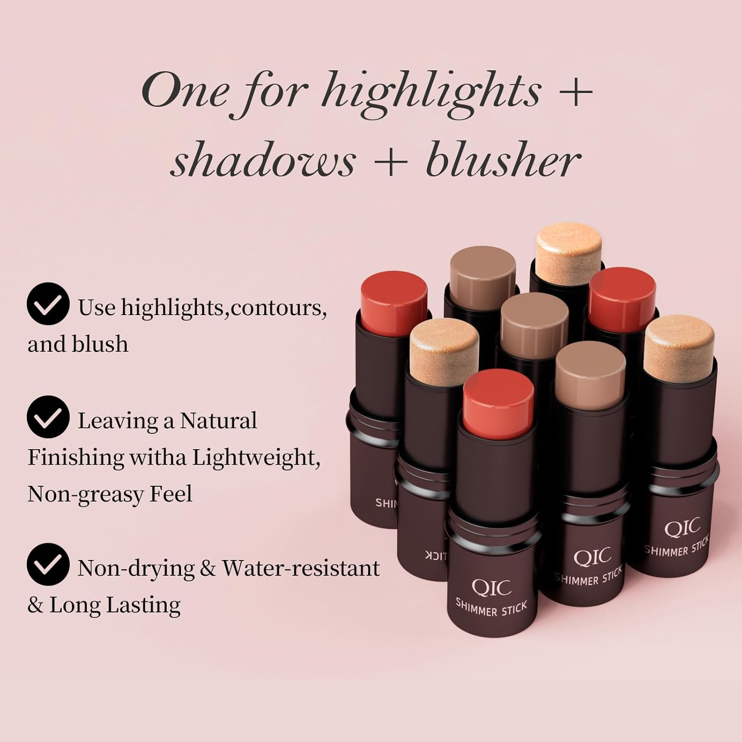 Kit de maquillage en bâton : 3 pièces pour sculpter facilement les joues avec bronzage, contour et blush – Image 7