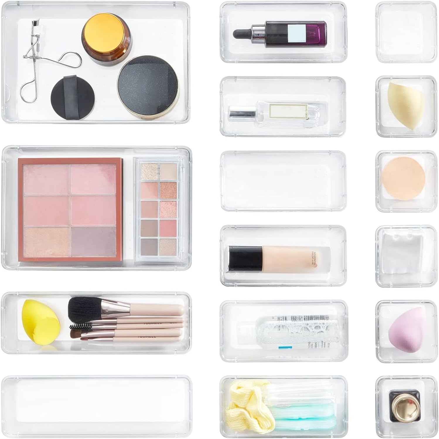 Séparateurs de tiroirs en plastique transparent : l'organisation idéale pour le maquillage, les bijoux et les gadgets de votre chambre, salle de bain ou bureau