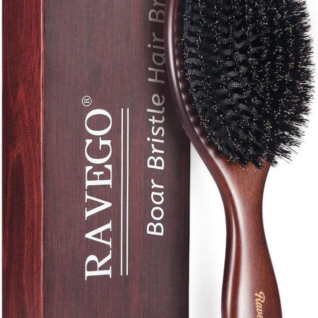 Brosse à cheveux en poils de sanglier : pour une coiffure parfaite des femmes, hommes et enfants Démêlez et coiffez vos cheveux fins grâce à des poils naturels et rigides