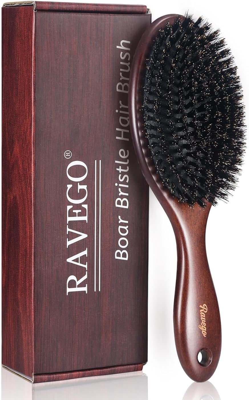 Brosse à cheveux en poils de sanglier : pour une coiffure parfaite des femmes, hommes et enfants Démêlez et coiffez vos cheveux fins grâce à des poils naturels et rigides