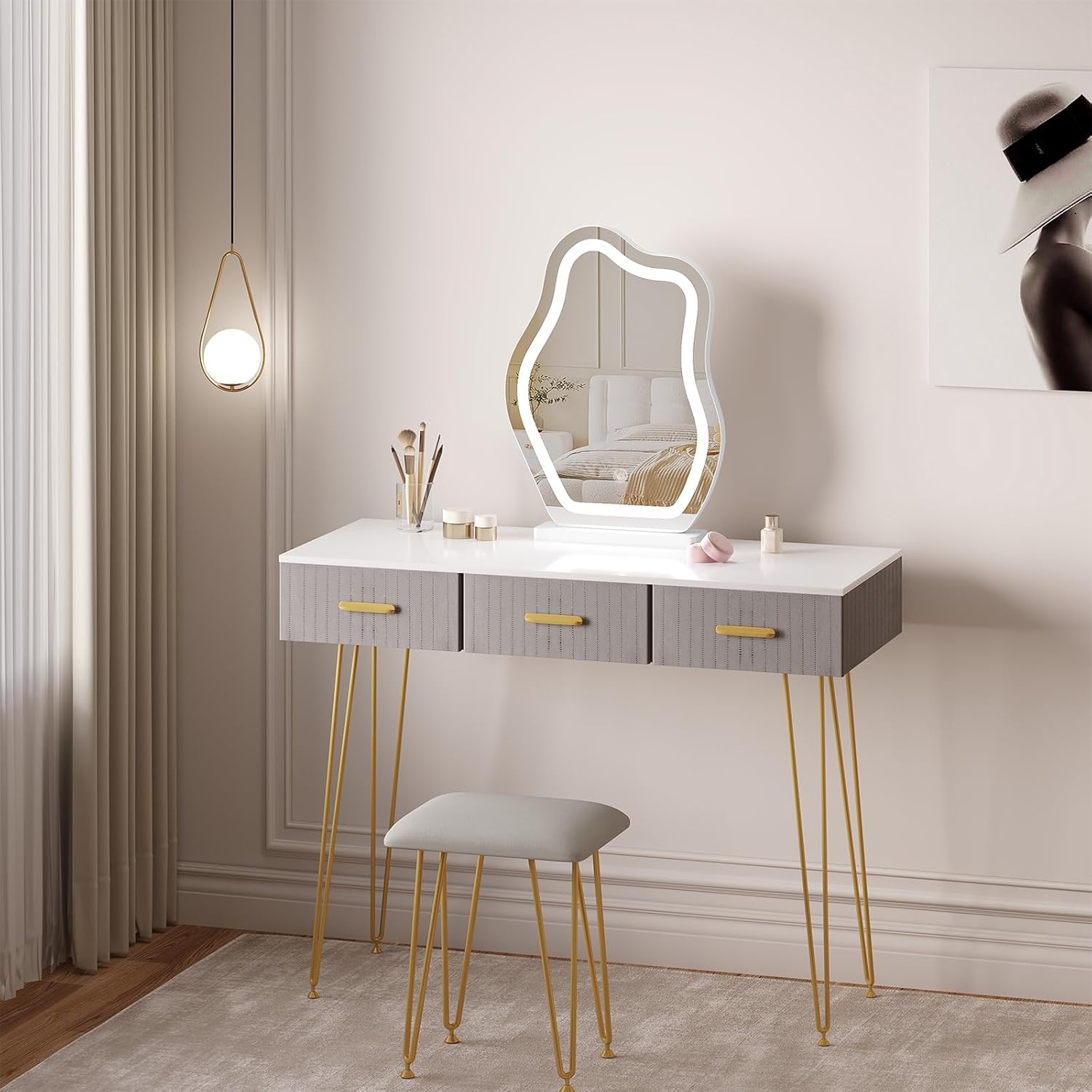 Miroir coiffeuse LED pour femmes : sublimez votre routine beauté avec 3 niveaux d'éclairage et luminosité réglable – Image 9