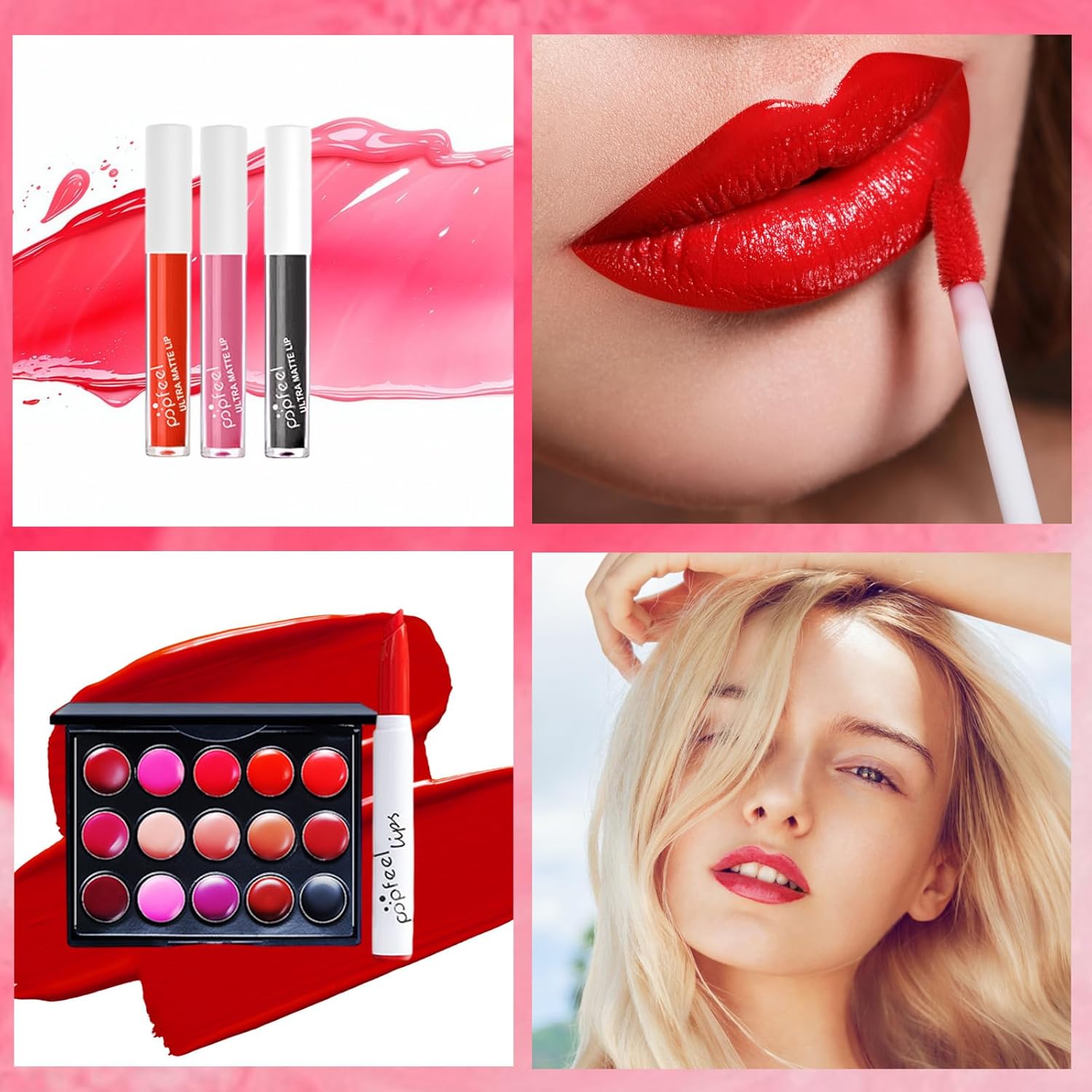 Coffre-cadeau de maquillage à lèvres : kit complet pour femmes avec 15 couleurs éclatantes et pinceau inclus – Image 4