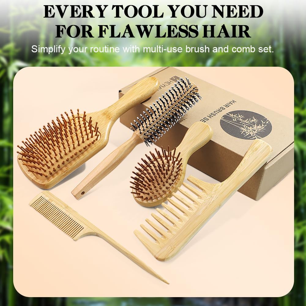Brosses à cheveux en bambou : le choix naturel pour cheveux secs, frisés ou mouillés Transformez votre routine capillaire avec ces 5 brosses démêlantes pour femmes et hommes – Image 6