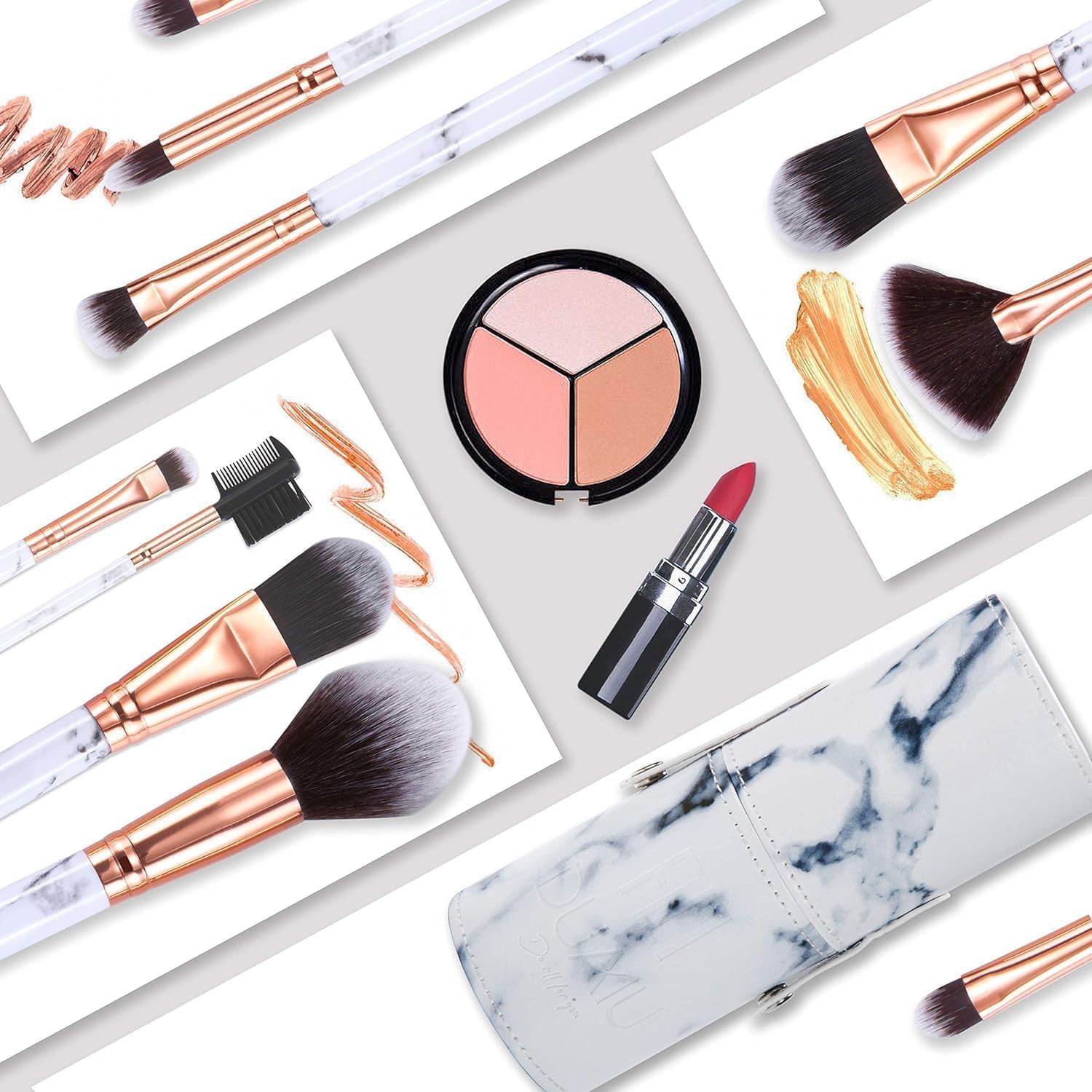 Pinceaux maquillage professionnels en marbre : kit de 15 pour un look parfait Découvrez notre set de pinceaux maquillage en marbre, idéal pour les passionnés de beauté. Ce coffret élégant comprend 15 pinceaux spécialement conçus pour appliquer le cache-cernes en poudre et le fard à paupières, le tout présenté dans un magnifique seau en marbre. Un cadeau parfait pour sublimer votre routine de maquillage ! – Image 5