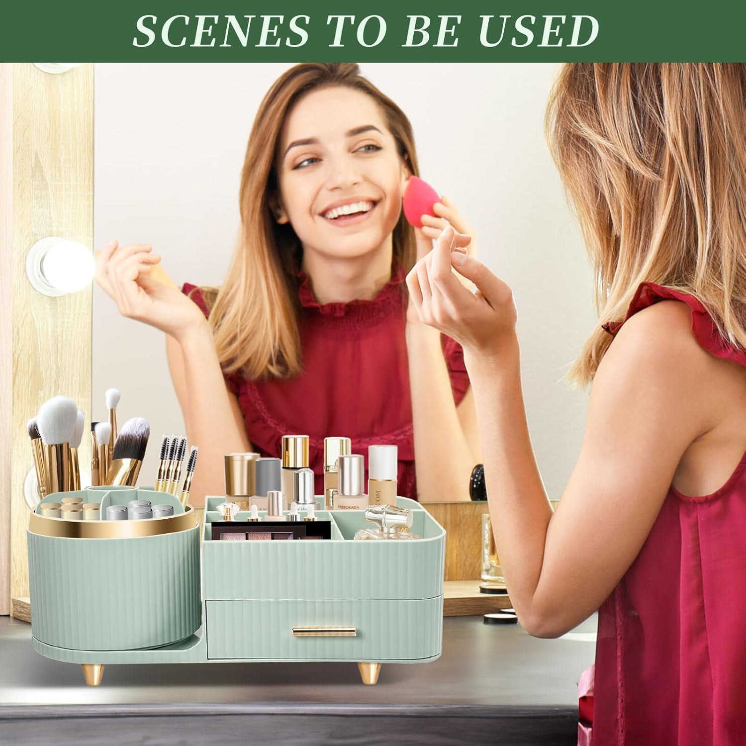 Organisateur de Maquillage Rotatif 360° en Vert – Image 4