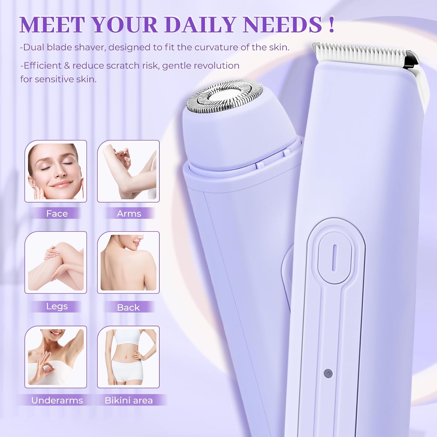 Rasoir Électrique 2 en 1 Lila pour Femmes - Épilation Douce et Pratique – Image 6