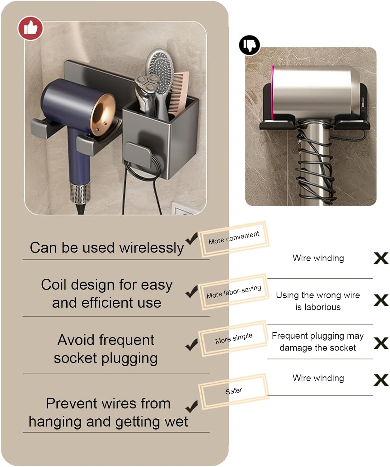 Sèche-cheveux pratique moderne : support mural pour un gain de place et une salle de bain toujours rangée – Image 4