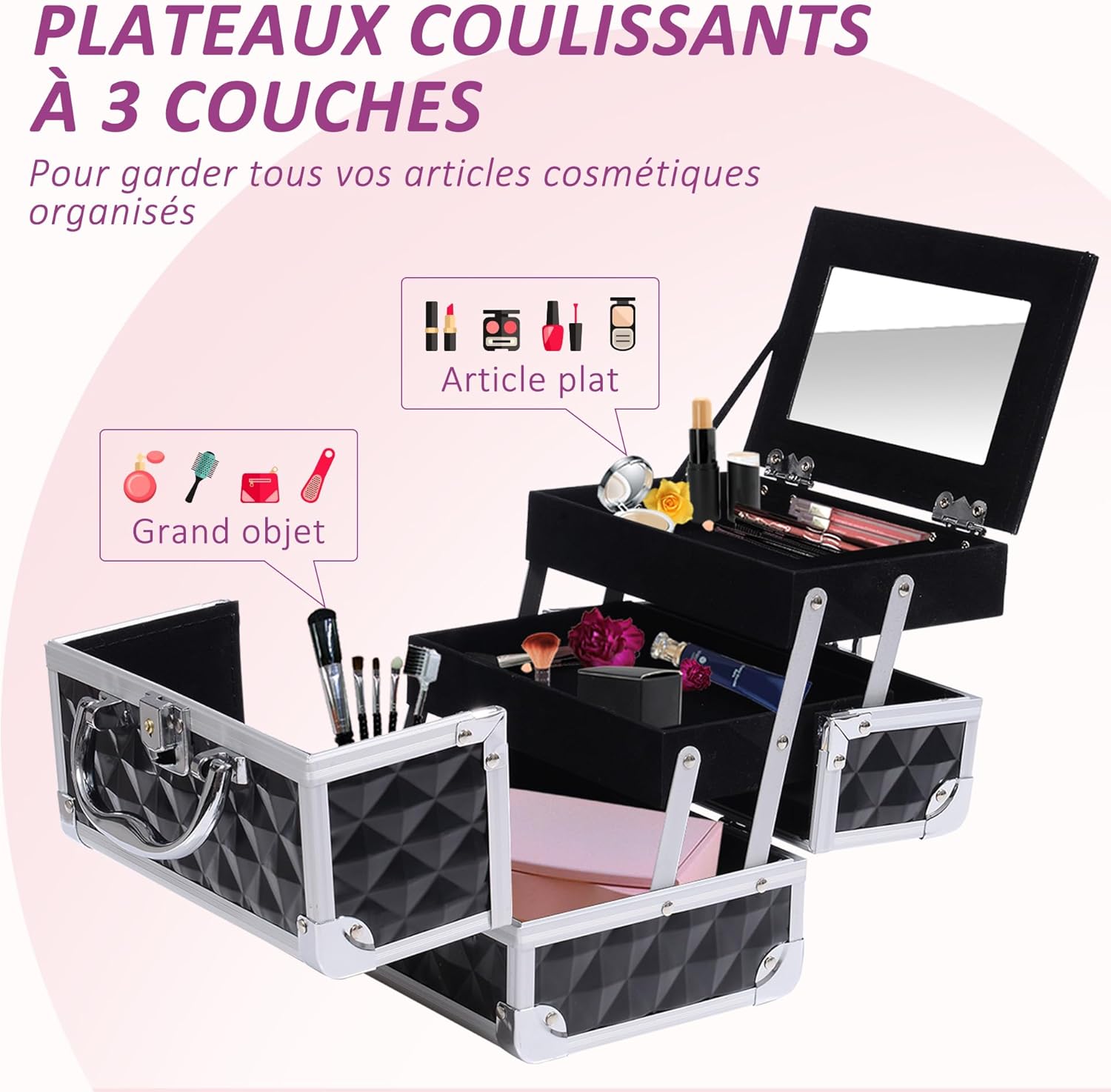Malette à maquillage élégante : rangement à 3 niveaux pour passionnées de beauté – Image 5