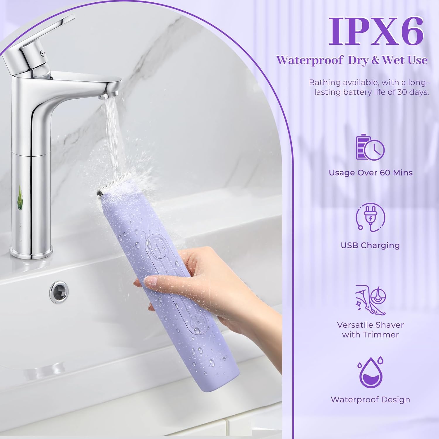 Rasoir Électrique 2 en 1 Lila pour Femmes - Épilation Douce et Pratique – Image 5
