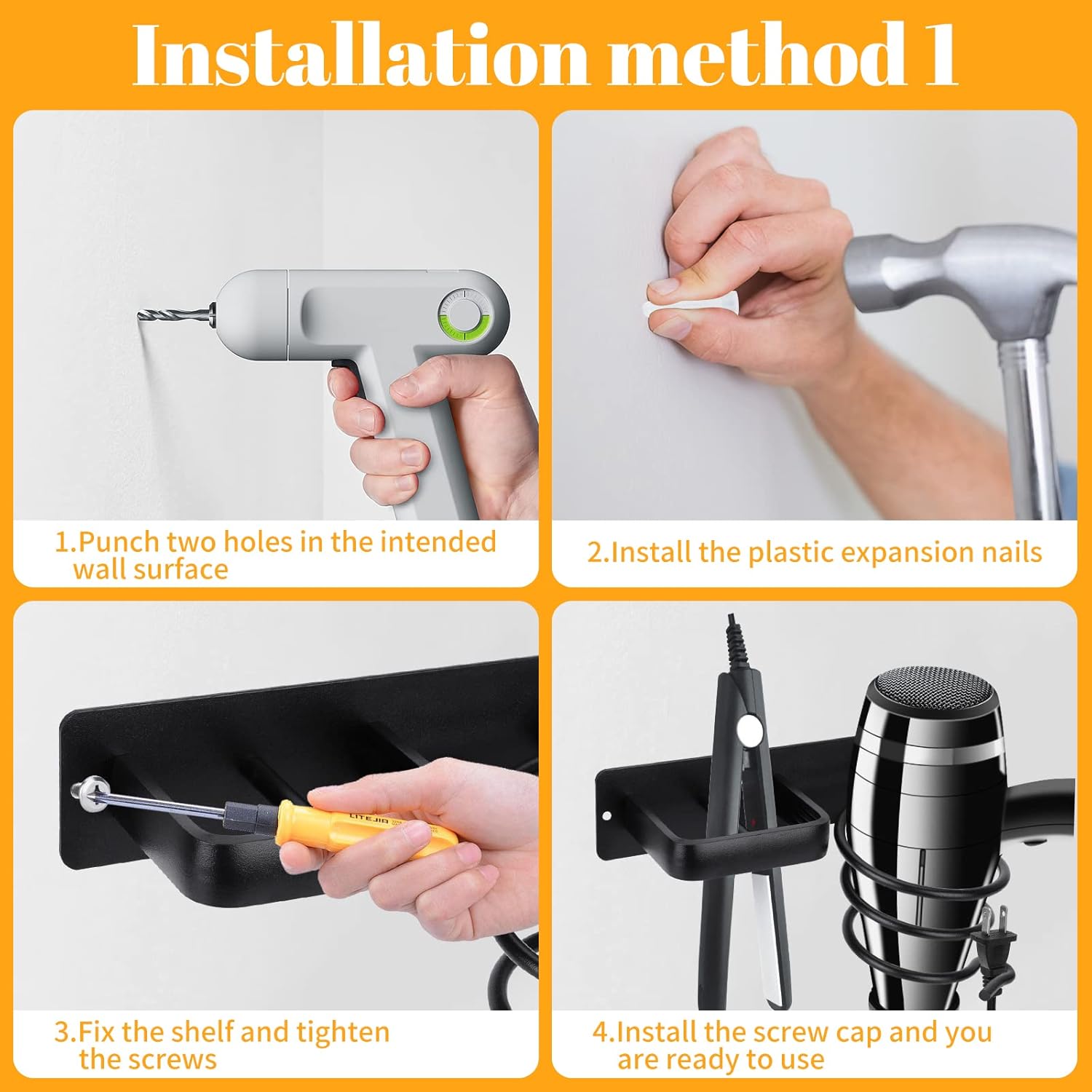 Porte sèche cheveux et support de lisseur : l'organisation parfaite pour votre salle de bain Découvrez notre support mural astucieux pour sèche cheveux et lisseurs, idéal pour les hôtels et les particuliers souhaitant optimiser l'espace de leur salle de bain tout en gardant leur matériel de coiffure à portée de main. Grâce à son range-câbles intégré, dites adieu au désordre et profitez d'un environnement élégant et fonctionnel. – Image 6