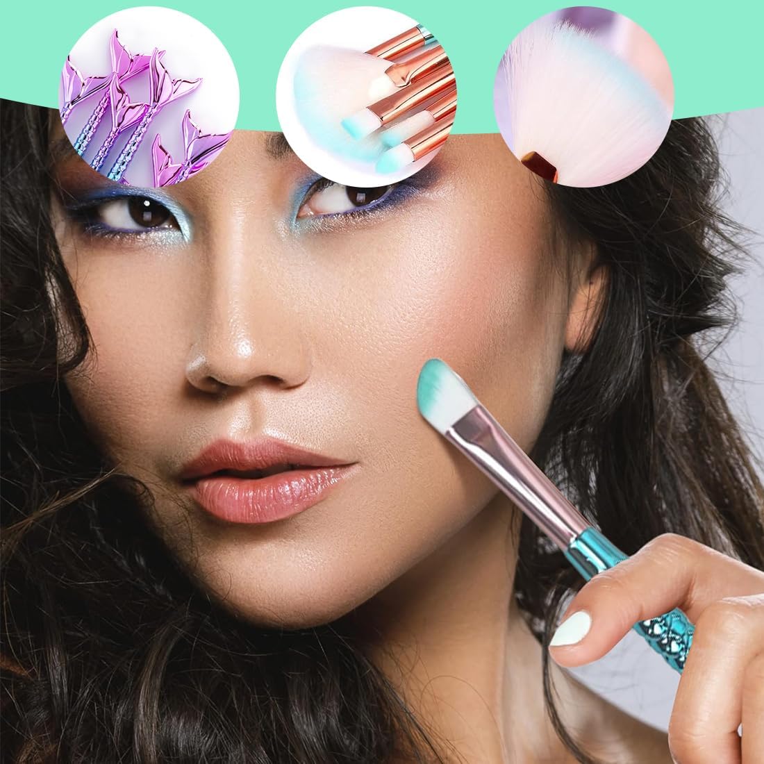 Lot de 10 pinceaux de maquillage sirène : l'outil idéal pour femmes soucieuses de leur beauté – Image 5