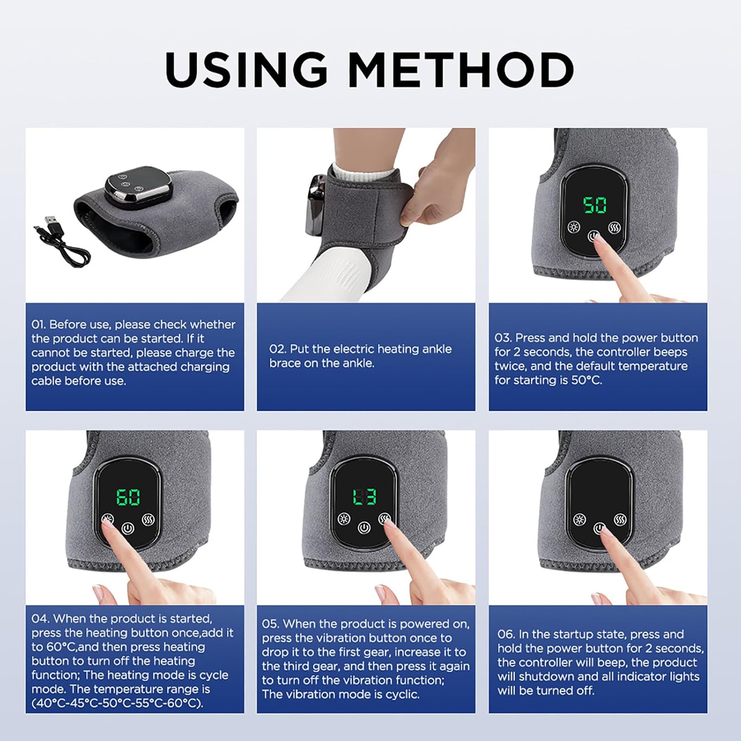 Appareil de massage 3-en-1 pour les pieds : soulagement et détente grâce à la thérapie par la chaleur infrarouge pour les chevilles – Image 7