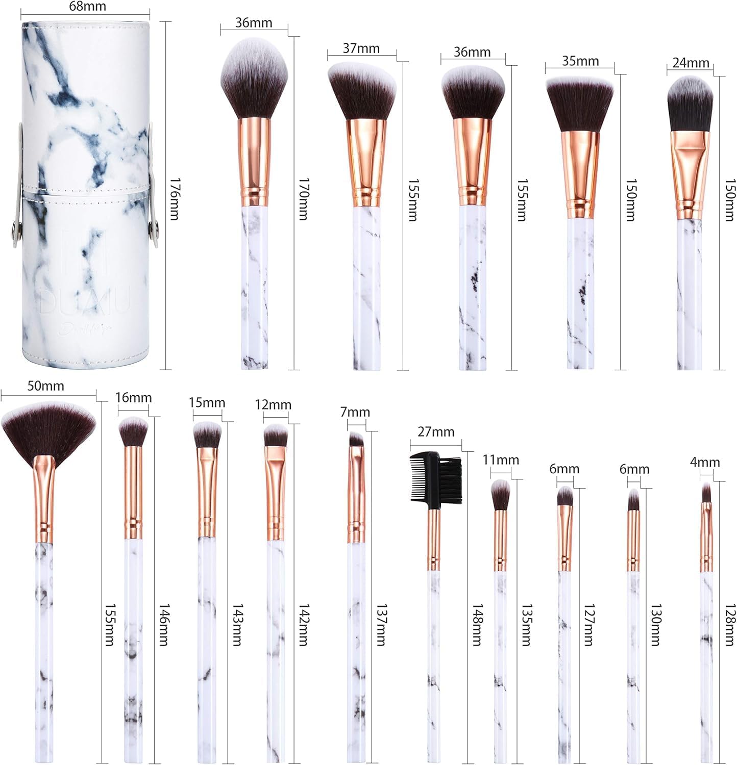 Pinceaux maquillage professionnels en marbre : kit de 15 pour un look parfait Découvrez notre set de pinceaux maquillage en marbre, idéal pour les passionnés de beauté. Ce coffret élégant comprend 15 pinceaux spécialement conçus pour appliquer le cache-cernes en poudre et le fard à paupières, le tout présenté dans un magnifique seau en marbre. Un cadeau parfait pour sublimer votre routine de maquillage ! – Image 2