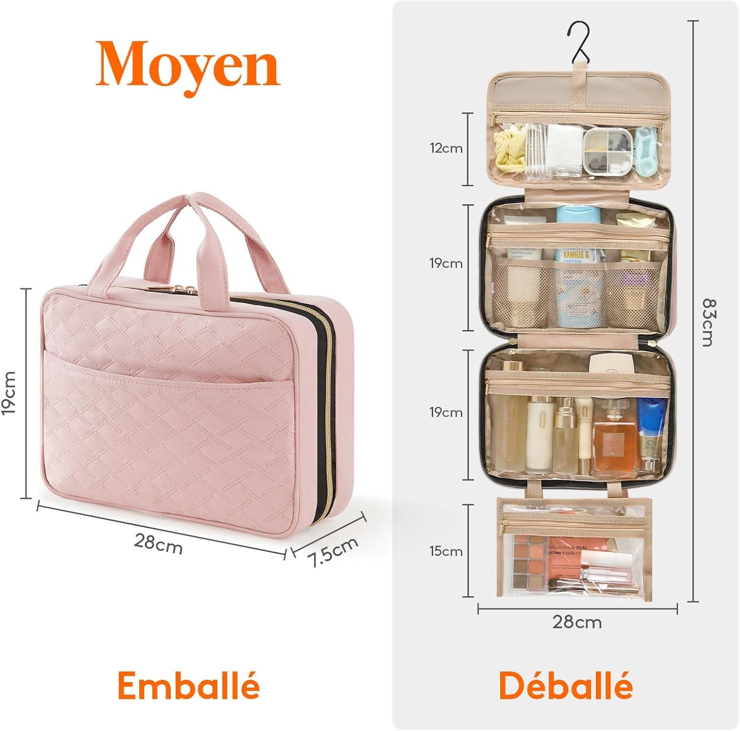 Trousse de toilette de voyage : grande trousse de maquillage suspendue pour femmes, idéale pour organiser vos cosmétiques en toute élégance – Image 3