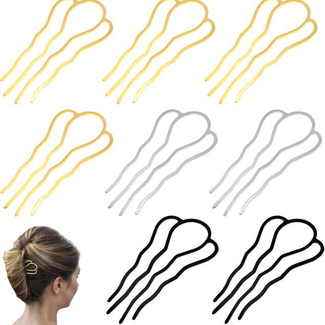 Fourchettes à cheveux en métal : lot de 8 peignes latéraux pour un chignon élégant et sécurisé
