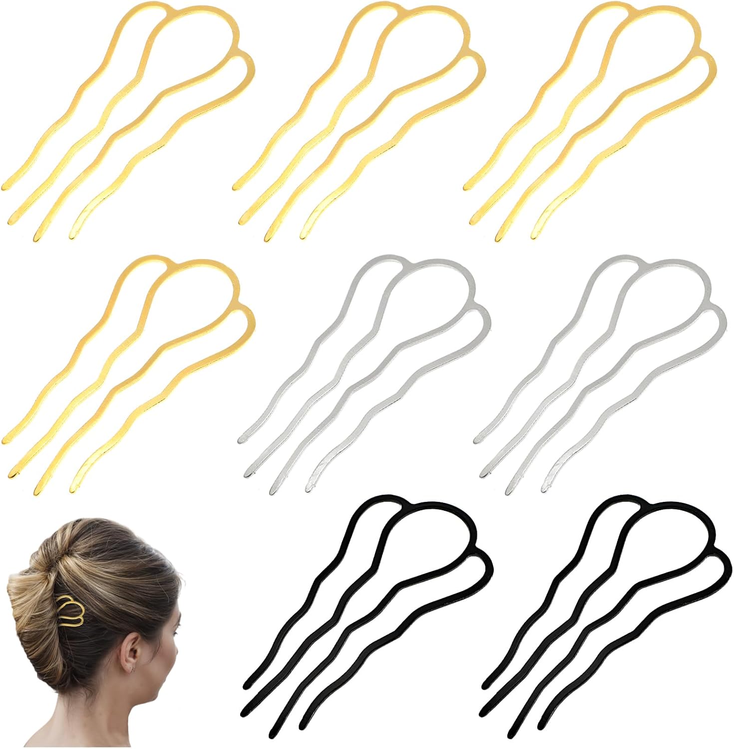 Fourchettes à cheveux en métal : lot de 8 peignes latéraux pour un chignon élégant et sécurisé
