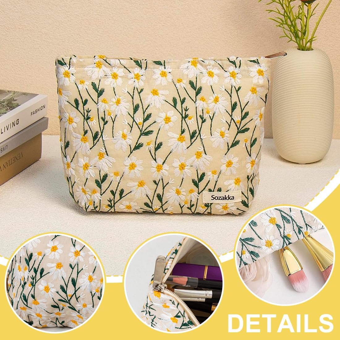 Trousse de maquillage en toile : l’accessoire idéal pour les femmes en voyage Optimisez votre routine beauté avec cette trousse de toilette portable et élégante – Image 3