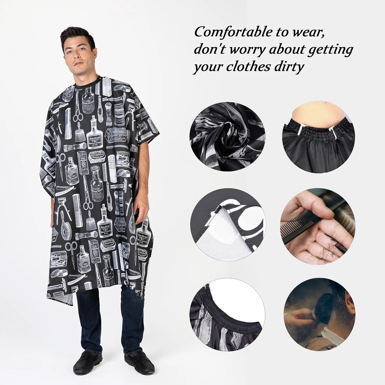 Cape de coiffure professionnelle : 4 pièces indispensables pour coiffeurs et salons Robe de coiffure avec brosse plumeau et peigne pour des coupes impeccables – Image 4