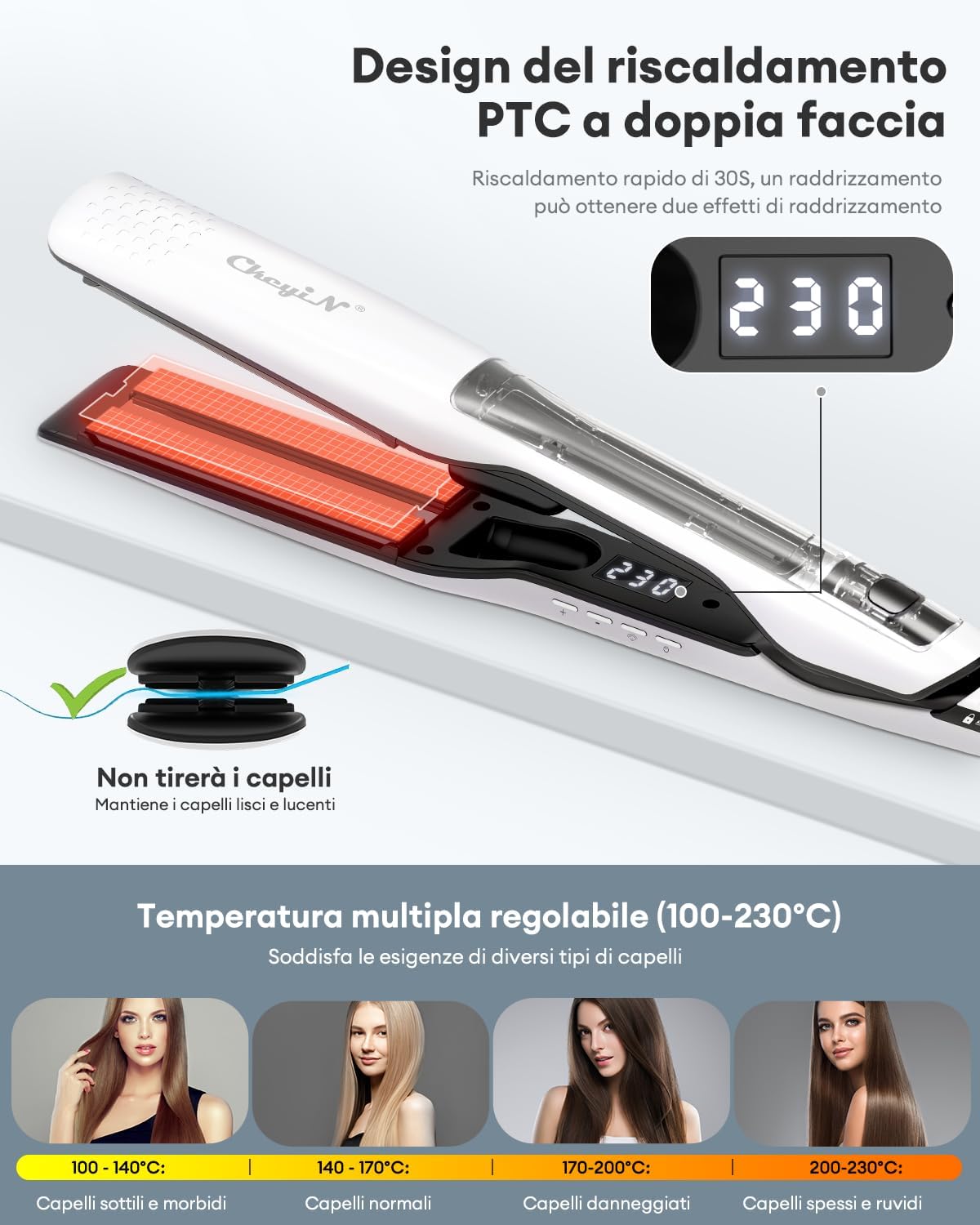 Fer à lisser à vapeur : le choix idéal pour des coiffures lisses et brillantes Découvrez le fer plat à large plaque en céramique de 1,6 pouces avec écran LCD, idéal pour les femmes pressées souhaitant un coiffage rapide et sécurisé grâce à son arrêt automatique après 60 minutes. – Image 3